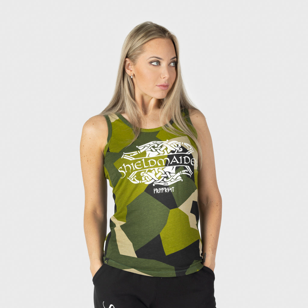 Women's Premium Tank, Shieldmaiden, M90 Green Camo