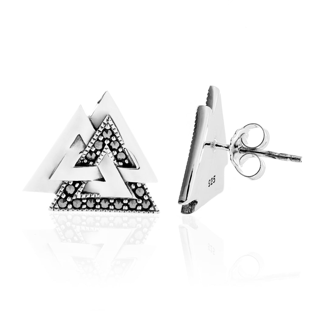  - Valknut Earrings, Silver - Grimfrost.com